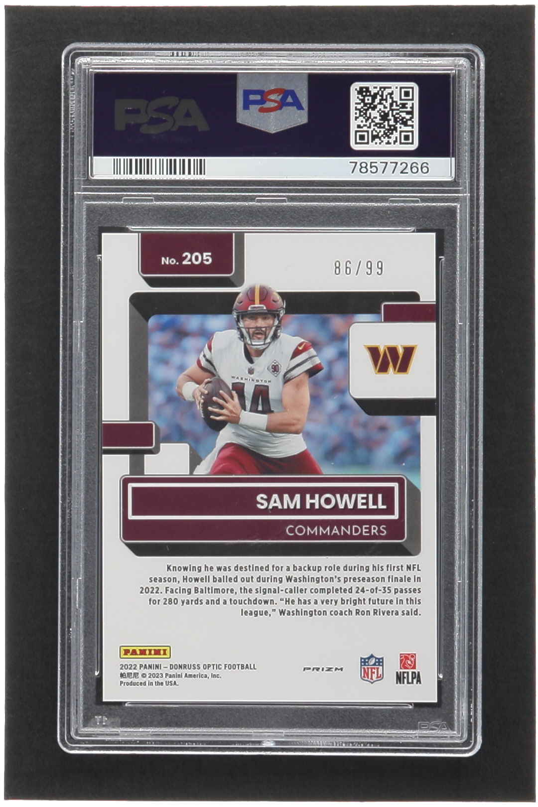 Sam Howell 2022 Donruss Optic Red #205 RR RC #86/99 (PSA 10) at PristineAuction.com Sam Howell 2022 Donruss Optic Red #205 RR RC #86/99 (PSA 10) at PristineAuction.com