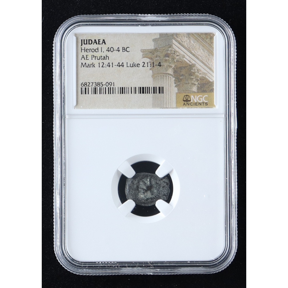 Judaea Herod I 40 4 BC AE Prutah Mark 12 41 44 Luke 21 1 4 NGC Judaea herod i 40 4 bc ae prutah mark 12 41 44 luke 21 1 4 ngc
