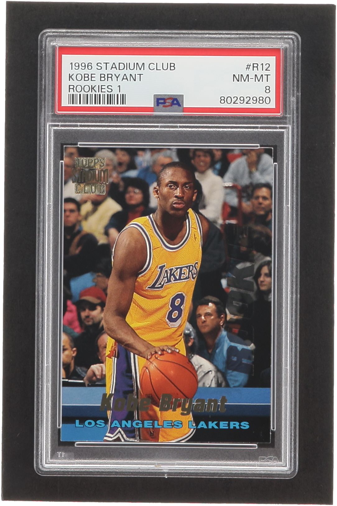 Kobe Bryant 1996-97 Stadium Club Rookies 1 #R12 RC (PSA 8) at PristineAuction.com Kobe Bryant 1996-97 Stadium Club Rookies 1 #R12 RC (PSA 8) at PristineAuction.com