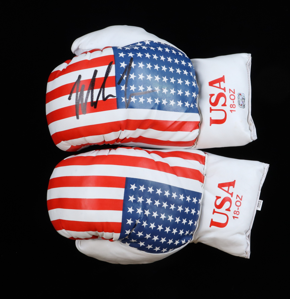 Mike Tyson Signed Set of (2) USA Red, White & Blue Boxing Glove (Tyson) at PristineAuction.com Mike Tyson Signed Set of (2) USA Red, White & Blue Boxing Glove (Tyson) at PristineAuction.com