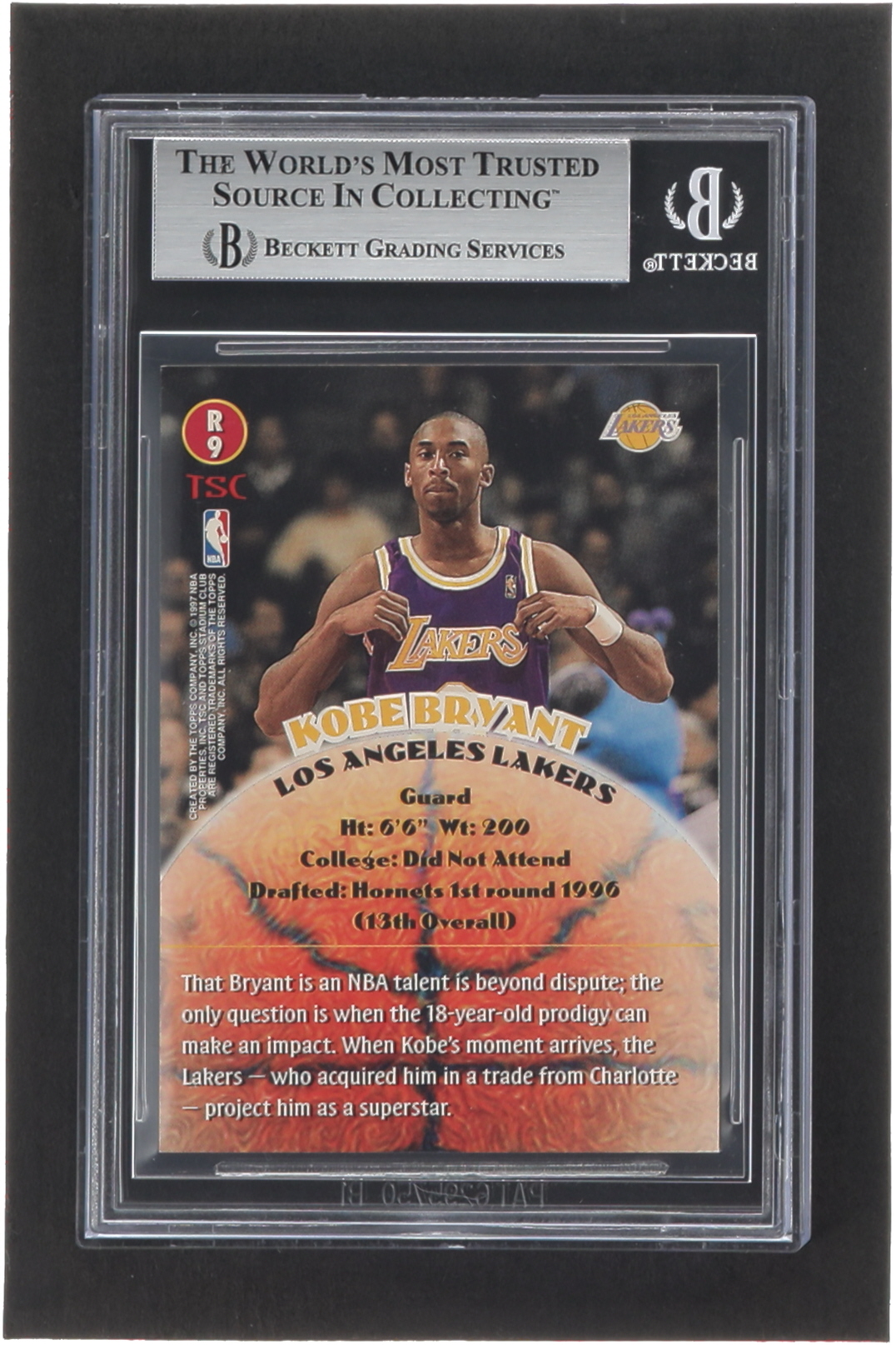 Kobe Bryant 1996-97 Stadium Club Rookies 2 #R9 RC (BGS 9) at PristineAuction.com Kobe Bryant 1996-97 Stadium Club Rookies 2 #R9 RC (BGS 9) at PristineAuction.com