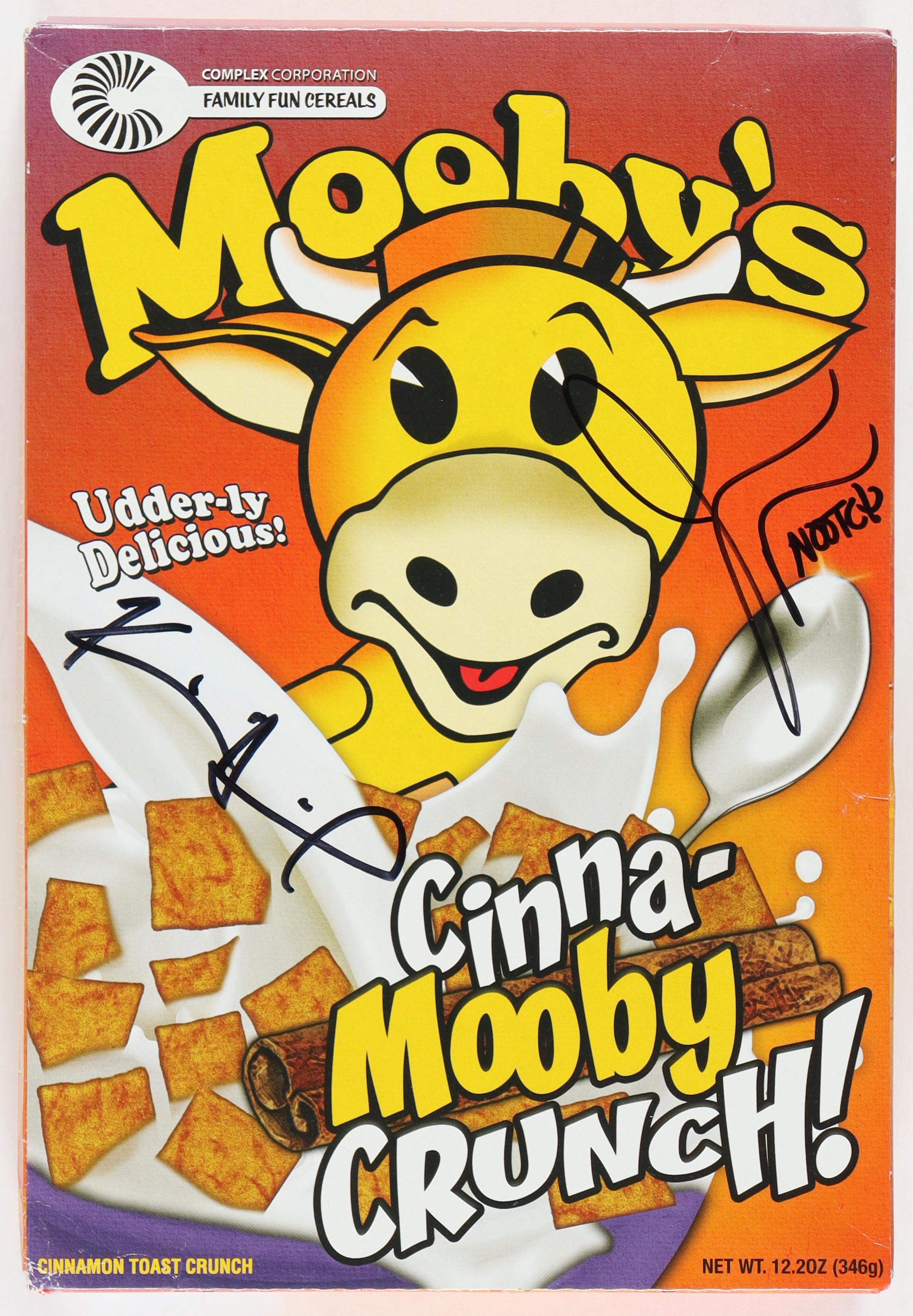 Jason Mewes & Kevin Smith Signed "Cinna-Mooby Crunch" Cereal Box Inscribed "Nootch" (JSA) at PristineAuction.com Jason Mewes & Kevin Smith Signed "Cinna-Mooby Crunch" Cereal Box Inscribed "Nootch" (JSA) at PristineAuction.com