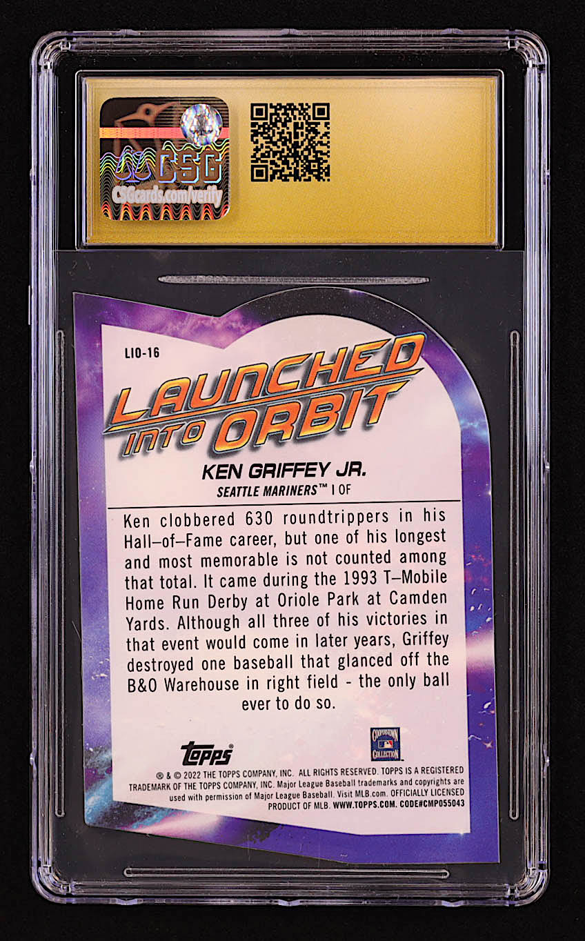 Ken Griffey Jr. 2022 Topps Cosmic Chrome Launched Into Orbit #LIO16 (CGC 10) at PristineAuction.com Ken Griffey Jr. 2022 Topps Cosmic Chrome Launched Into Orbit #LIO16 (CGC 10) at PristineAuction.com