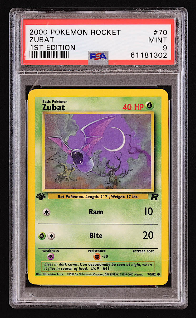Zubat 2000 Pokemon Team Rocket 1st Edition #70 (PSA 9) at PristineAuction.com Zubat 2000 Pokemon Team Rocket 1st Edition #70 (PSA 9) at PristineAuction.com