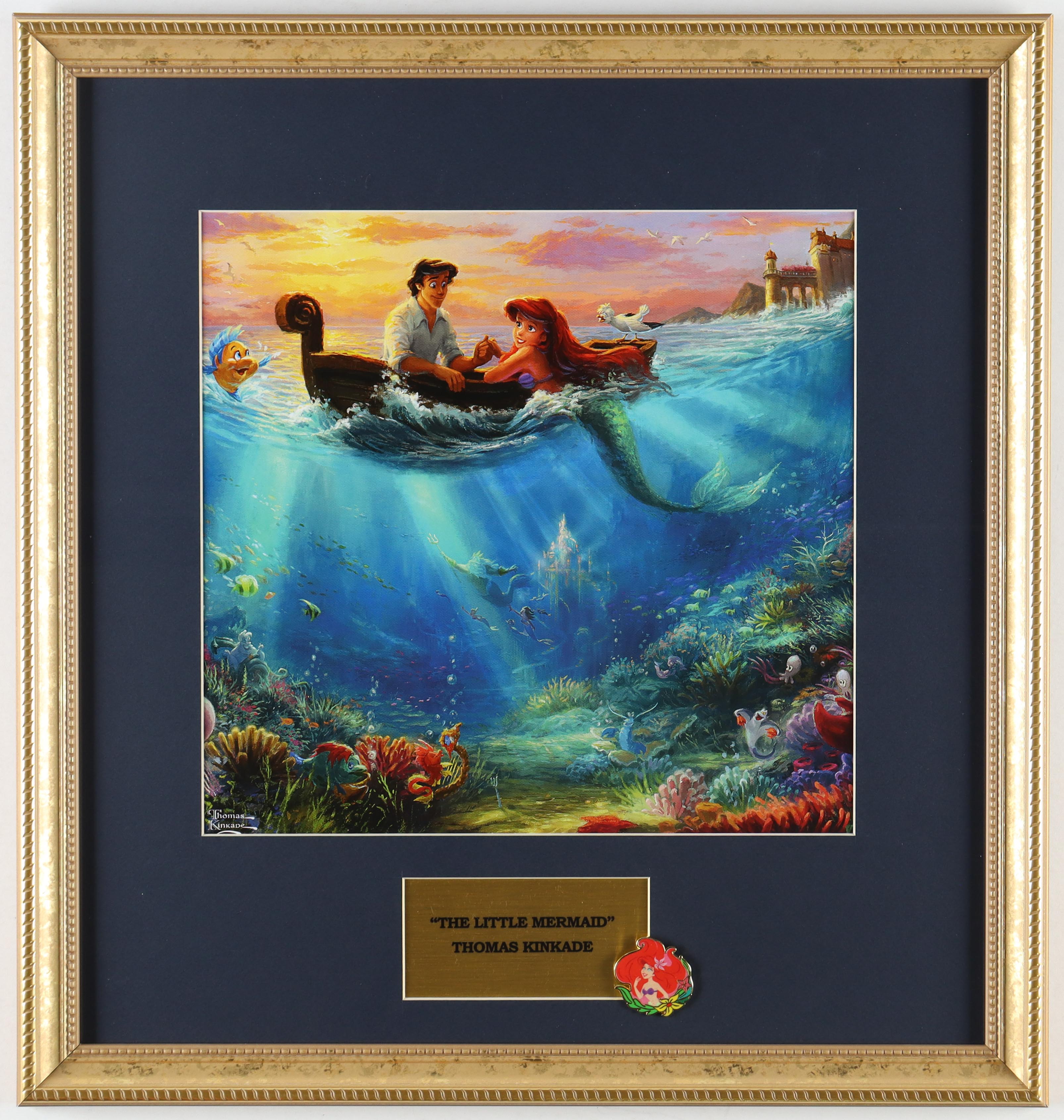 Thomas Kinkade "The Little Mermaid" Custom Framed Print Display With Disney Ariel Metal Pin at PristineAuction.com Thomas Kinkade "The Little Mermaid" Custom Framed Print Display With Disney Ariel Metal Pin at PristineAuction.com