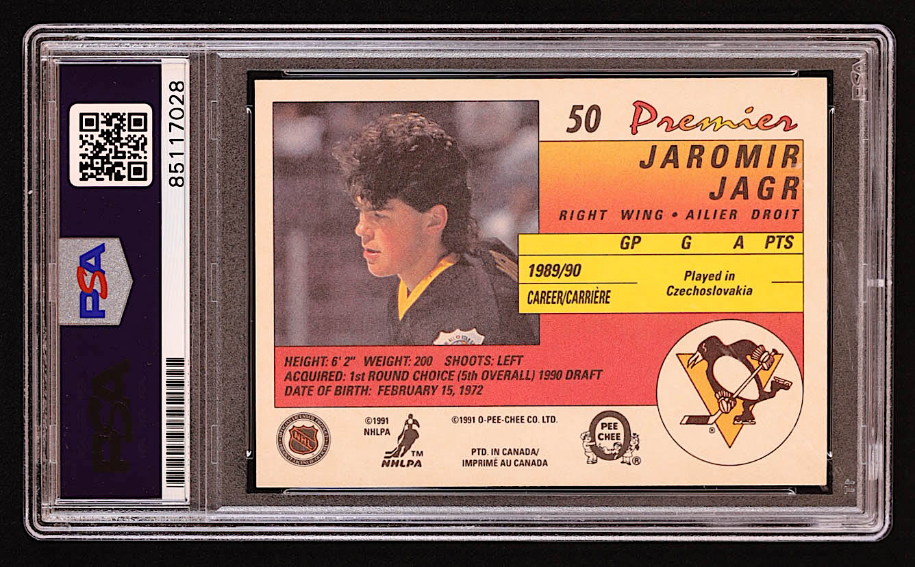 Jaromir Jagr Signed 1990-91 OPC Premier #50 RC (PSA | Autograph Graded PSA 10) at PristineAuction.com Jaromir Jagr Signed 1990-91 OPC Premier #50 RC (PSA | Autograph Graded PSA 10) at PristineAuction.com
