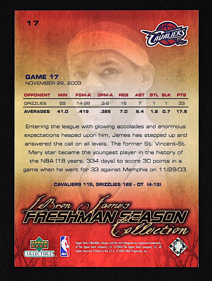 LeBron James 2004 Upper Deck LeBron James Freshman Season #17 at PristineAuction.com LeBron James 2004 Upper Deck LeBron James Freshman Season #17 at PristineAuction.com