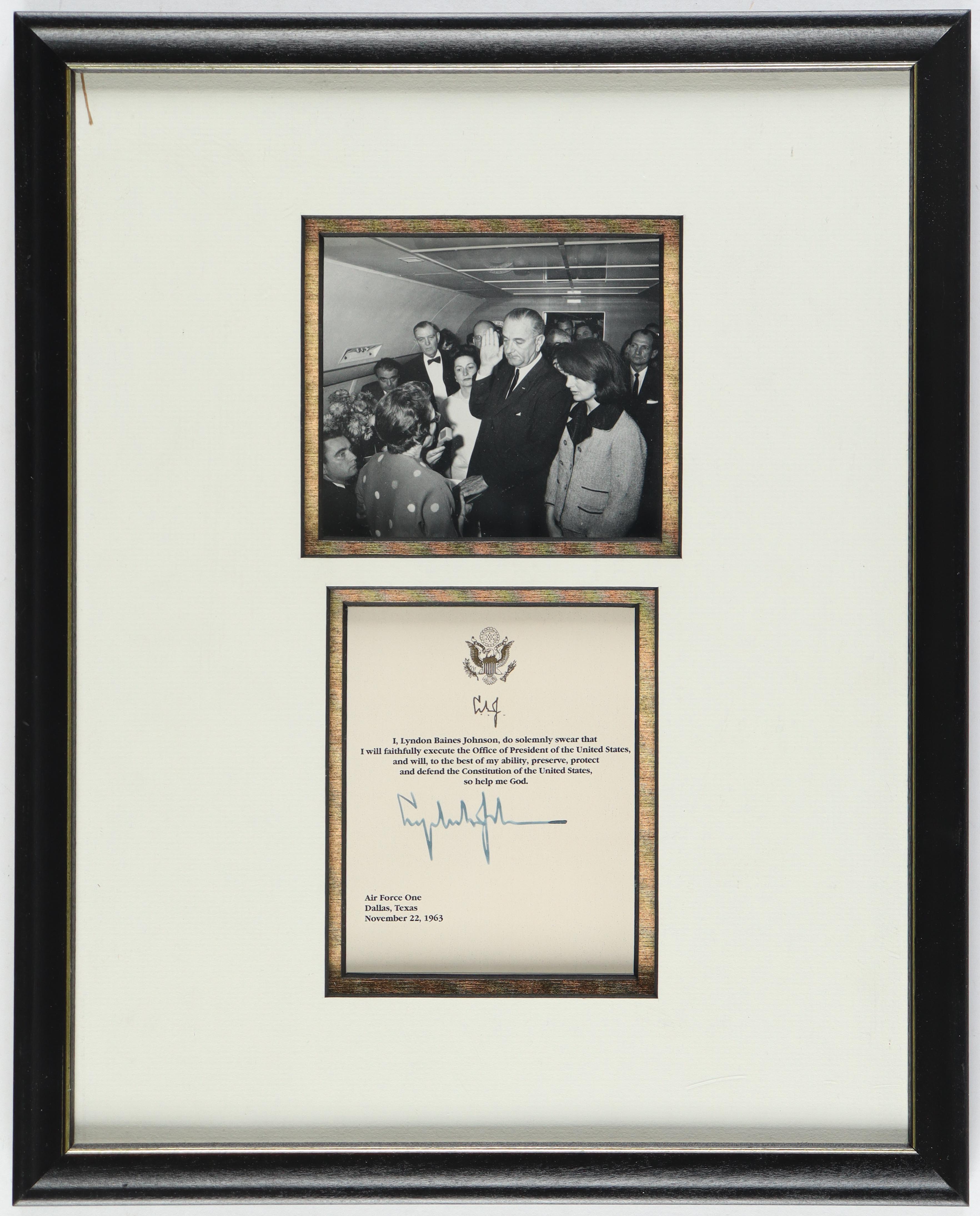 Lyndon B. Johnson Signed Oath of Office Custom Framed Cut Display (PSA) at PristineAuction.com Lyndon B. Johnson Signed Oath of Office Custom Framed Cut Display (PSA) at PristineAuction.com