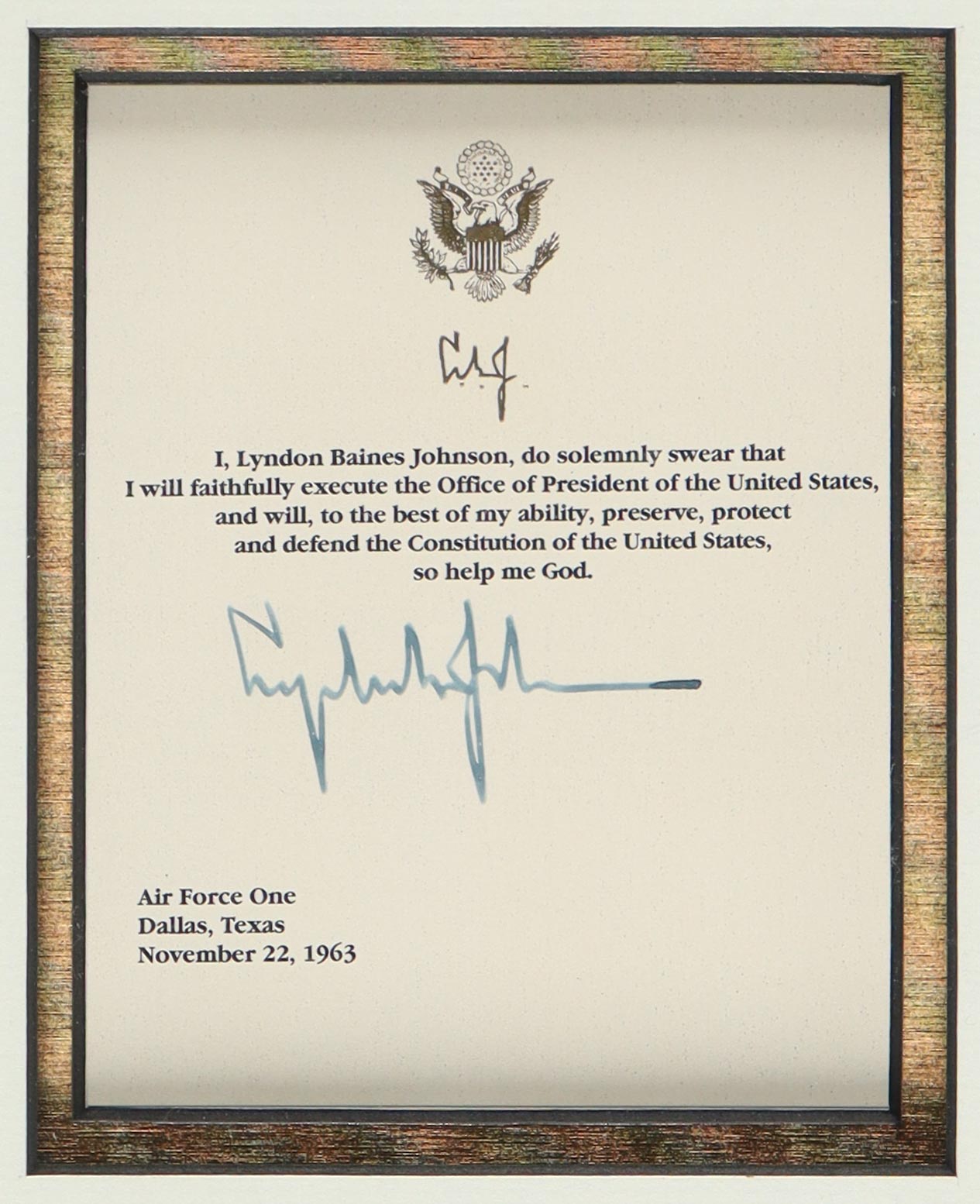 Lyndon B. Johnson Signed Oath of Office Custom Framed Cut Display (PSA) at PristineAuction.com Lyndon B. Johnson Signed Oath of Office Custom Framed Cut Display (PSA) at PristineAuction.com