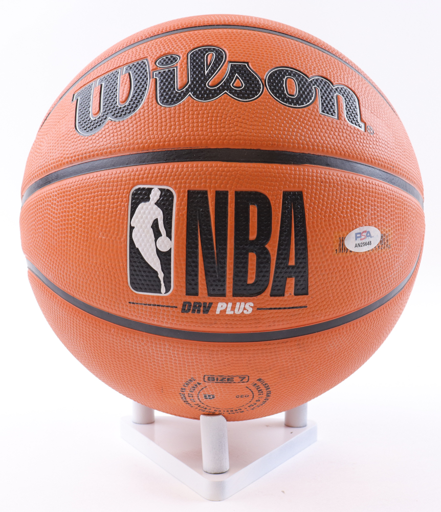 Jerry West Signed Lakers NBA Basketball Inscribed "The Logo" With Display Stand (PSA) at PristineAuction.com Jerry West Signed Lakers NBA Basketball Inscribed "The Logo" With Display Stand (PSA) at PristineAuction.com