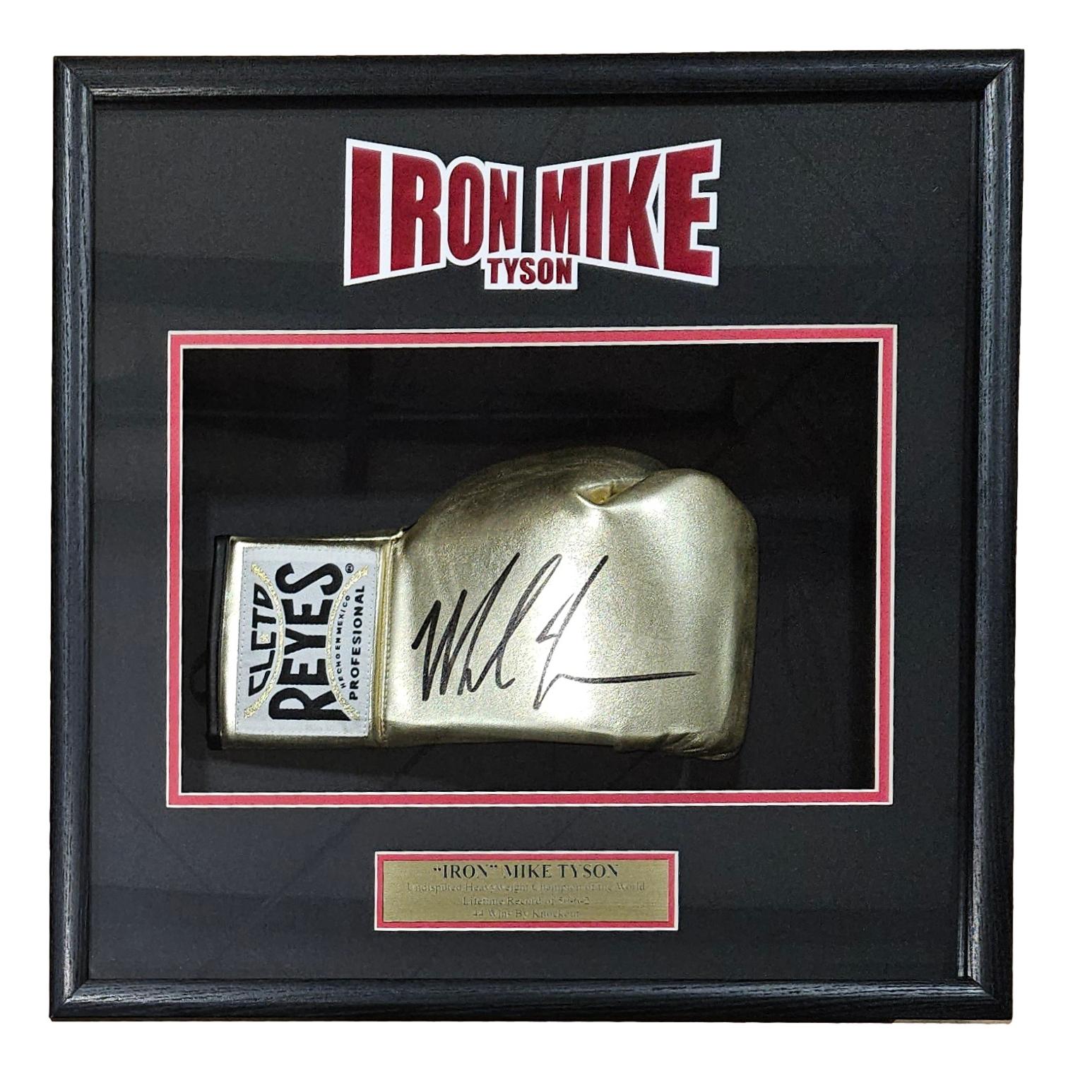 Mike Tyson Signed Gold Cleto Reyes Boxing Glove Shadowbox Display (JSA) at PristineAuction.com Mike Tyson Signed Gold Cleto Reyes Boxing Glove Shadowbox Display (JSA) at PristineAuction.com