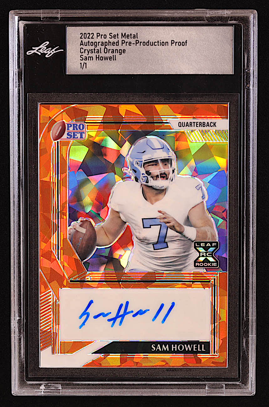 Sam Howell 2022 Pro Set Metal Autograph Super Crystal Orange Pre-Production Proof #NNO #1/1 (Leaf) at PristineAuction.com Sam Howell 2022 Pro Set Metal Autograph Super Crystal Orange Pre-Production Proof #NNO #1/1 (Leaf) at PristineAuction.com