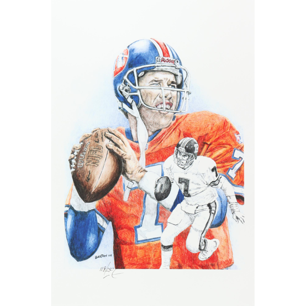 "John Elway" Broncos LE 12x18 Lithograph by Brian Barton #/250 (PA) at PristineAuction.com