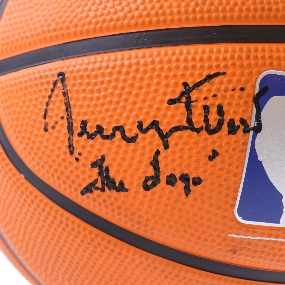 Jerry West Signed Lakers NBA Basketball Inscribed "The Logo" With Display Stand (PSA) at PristineAuction.com Jerry West Signed Lakers NBA Basketball Inscribed "The Logo" With Display Stand (PSA) at PristineAuction.com