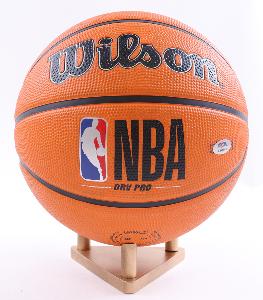 Jerry West Signed Lakers NBA Basketball Inscribed "The Logo" With Display Stand (PSA) at PristineAuction.com Jerry West Signed Lakers NBA Basketball Inscribed "The Logo" With Display Stand (PSA) at PristineAuction.com