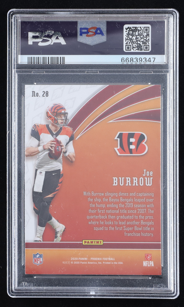 Joe Burrow 2020 Panini Phoenix Flame Throwers #28 RC (PSA 9) at PristineAuction.com Joe Burrow 2020 Panini Phoenix Flame Throwers #28 RC (PSA 9) at PristineAuction.com