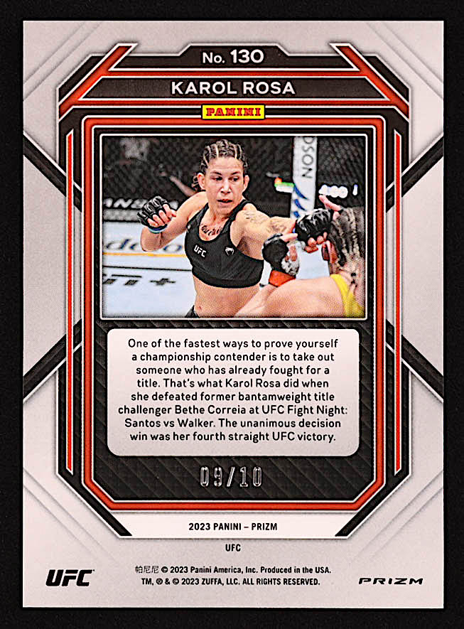 Karol Rosa 2023 Panini Prizm UFC Prizms Under Card Gold #130 #09/10 at PristineAuction.com Karol Rosa 2023 Panini Prizm UFC Prizms Under Card Gold #130 #09/10 at PristineAuction.com