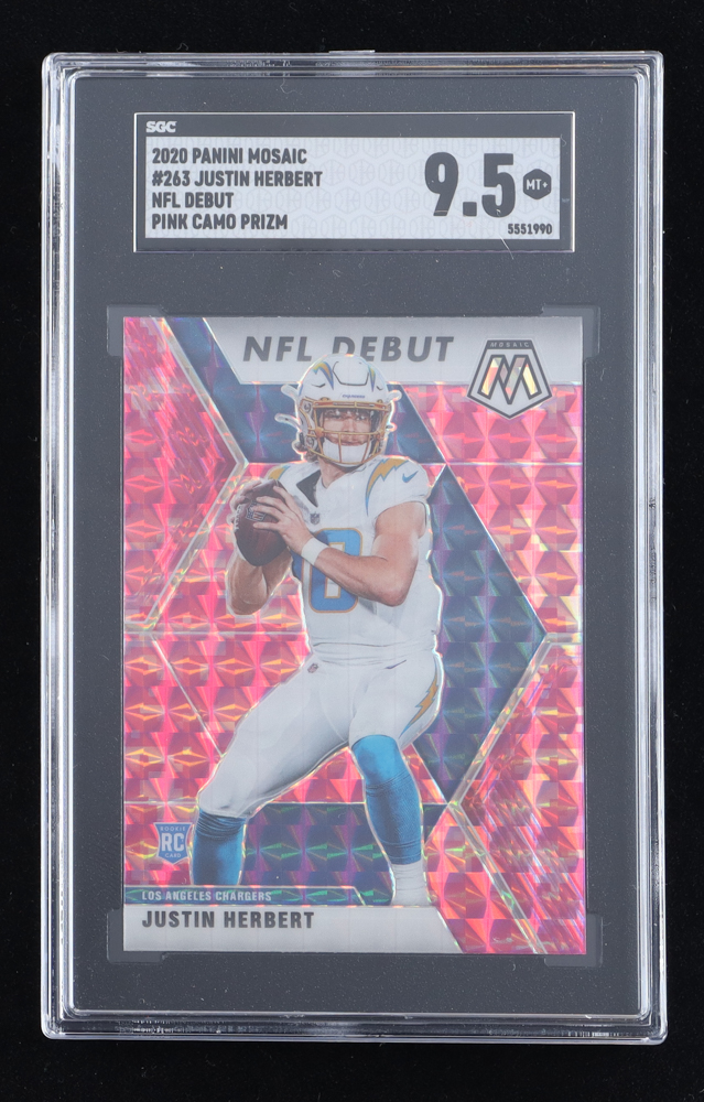 Justin Herbert 2020 Panini Mosaic Mosaic Camo Pink #263 DEB RC (SGC 9.5) at PristineAuction.com Justin Herbert 2020 Panini Mosaic Mosaic Camo Pink #263 DEB RC (SGC 9.5) at PristineAuction.com