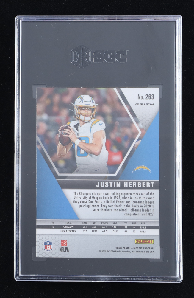 Justin Herbert 2020 Panini Mosaic Mosaic Camo Pink #263 DEB RC (SGC 9.5) at PristineAuction.com Justin Herbert 2020 Panini Mosaic Mosaic Camo Pink #263 DEB RC (SGC 9.5) at PristineAuction.com