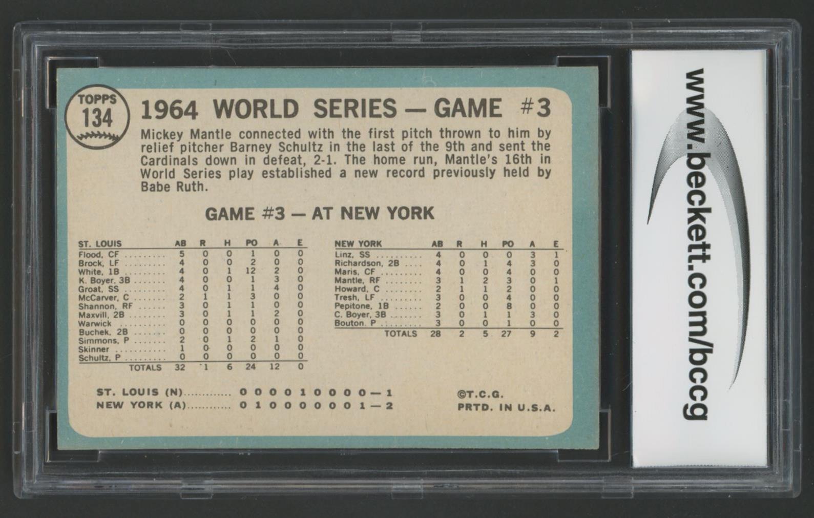 Mickey Mantle 1965 Topps World Series #134 (BCCG 8) at PristineAuction.com Mickey Mantle 1965 Topps World Series #134 (BCCG 8) at PristineAuction.com