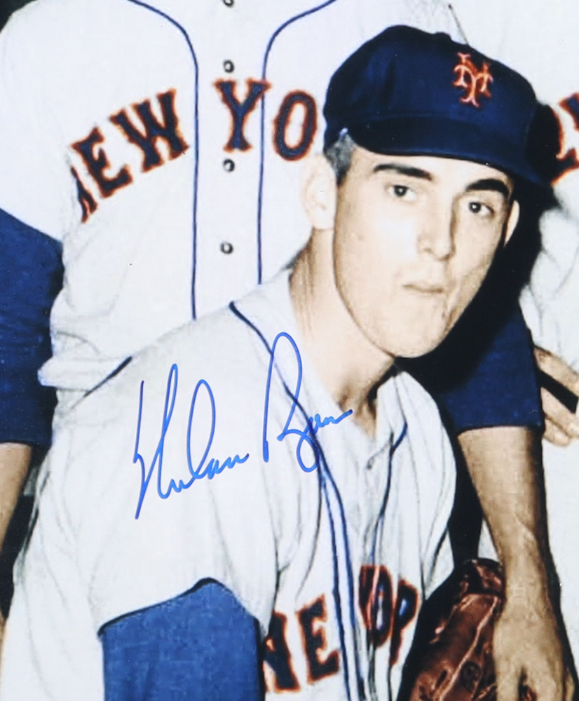 Nolan Ryan Signed 1969 Mets Custom Framed Colorized Photo Display With Official 1969 "Mr. Met" Metal Pin (PSA) at PristineAuction.com Nolan Ryan Signed 1969 Mets Custom Framed Colorized Photo Display With Official 1969 "Mr. Met" Metal Pin (PSA) at PristineAuction.com