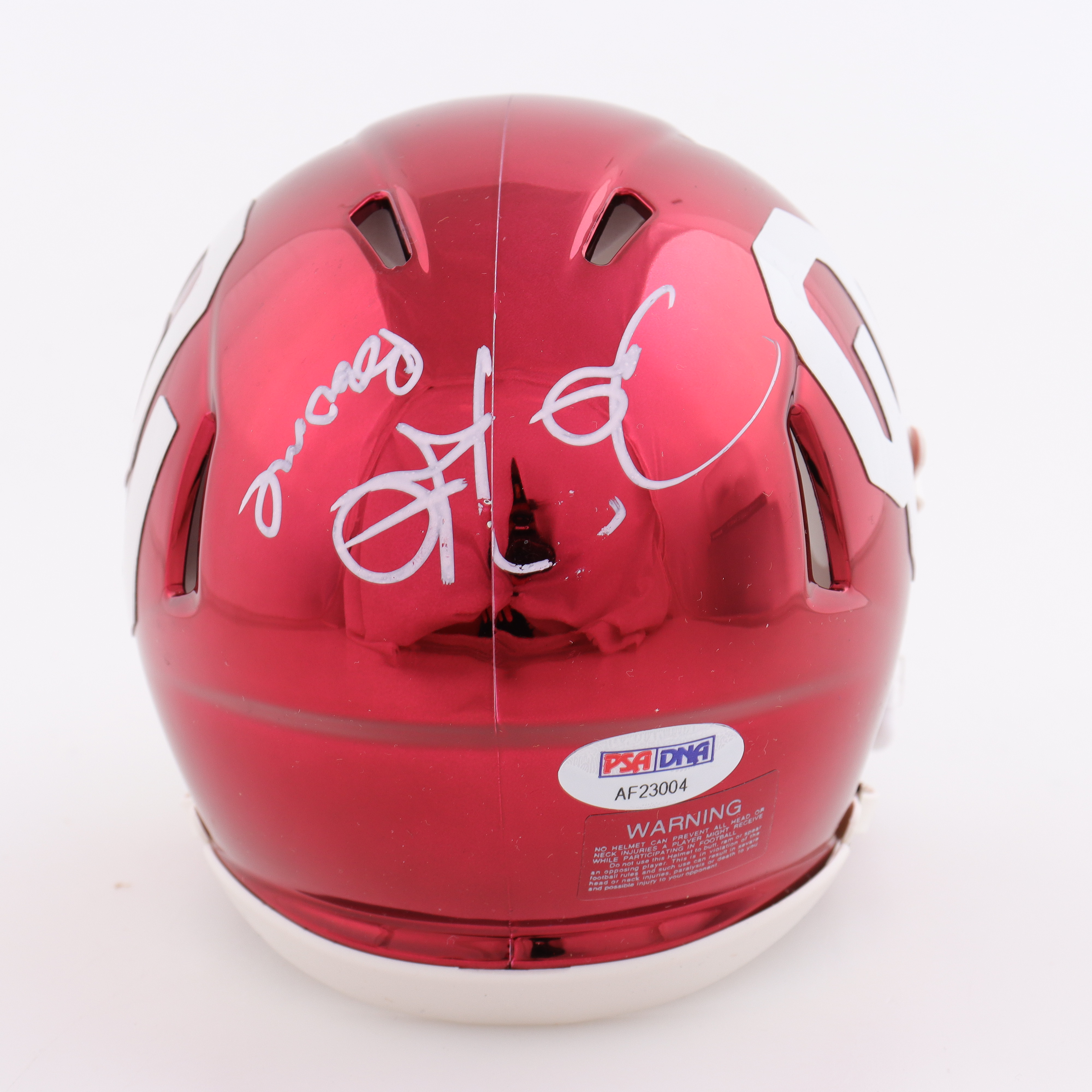 Jalen Hurts Signed Oklahoma Sooners Chrome Alternate Speed Mini Helmet Inscribed "Boomer" (PSA) at PristineAuction.com Jalen Hurts Signed Oklahoma Sooners Chrome Alternate Speed Mini Helmet Inscribed "Boomer" (PSA) at PristineAuction.com
