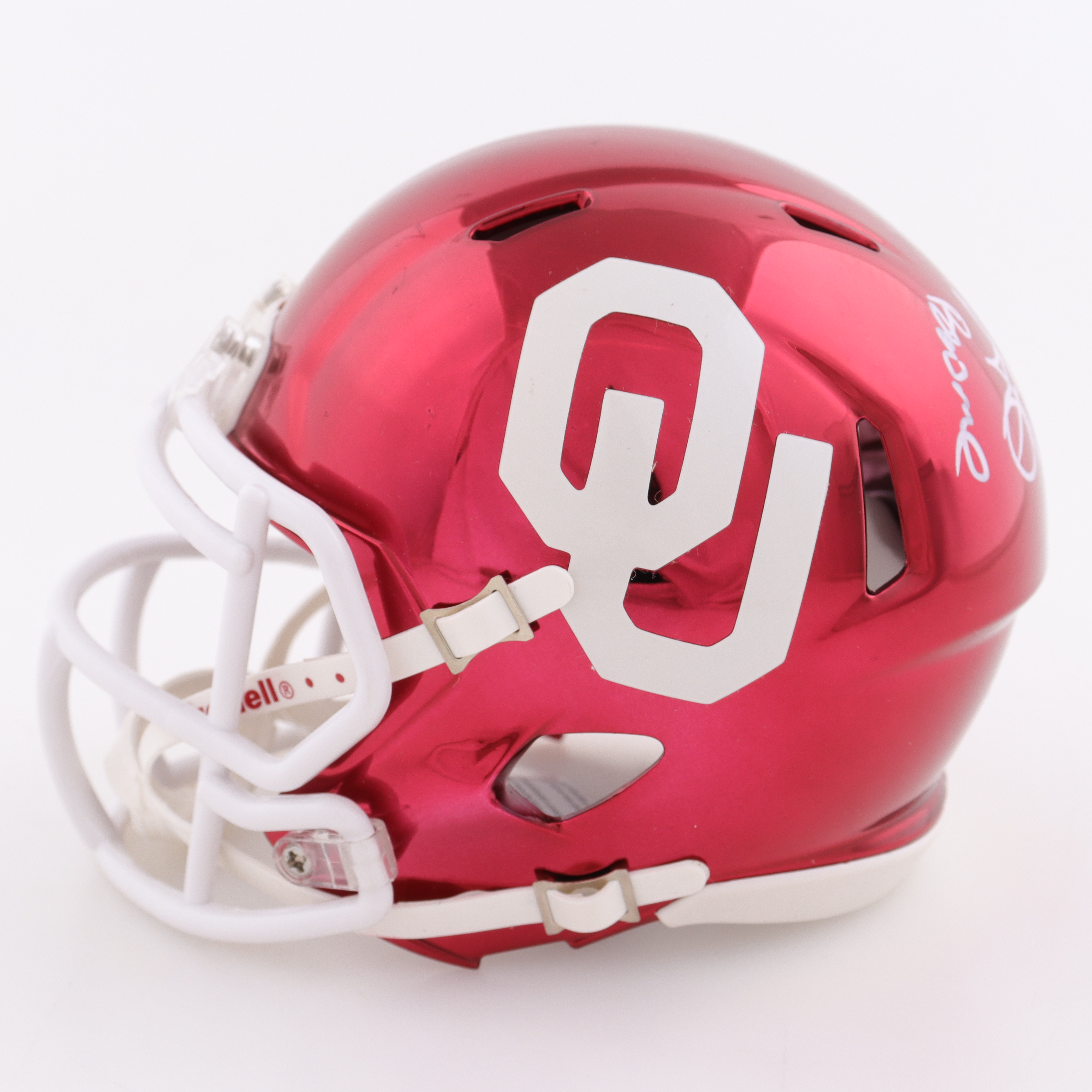 Jalen Hurts Signed Oklahoma Sooners Chrome Alternate Speed Mini Helmet Inscribed "Boomer" (PSA) at PristineAuction.com Jalen Hurts Signed Oklahoma Sooners Chrome Alternate Speed Mini Helmet Inscribed "Boomer" (PSA) at PristineAuction.com