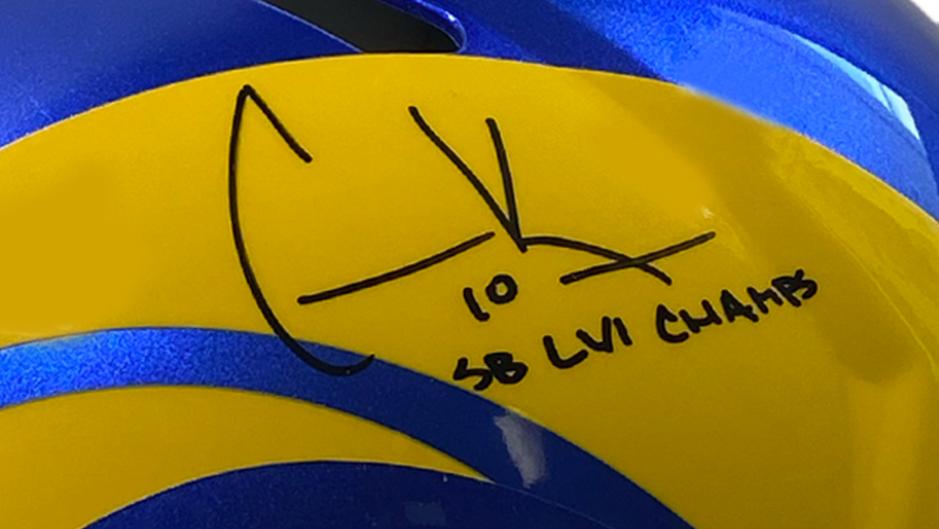 Cooper Kupp Signed Rams Super Bowl LVI Logo Full-Size Authentic On-Field Speed Helmet Inscribed "SB LVI Champs" (Fanatics) at PristineAuction.com Cooper Kupp Signed Rams Super Bowl LVI Logo Full-Size Authentic On-Field Speed Helmet Inscribed "SB LVI Champs" (Fanatics) at PristineAuction.com