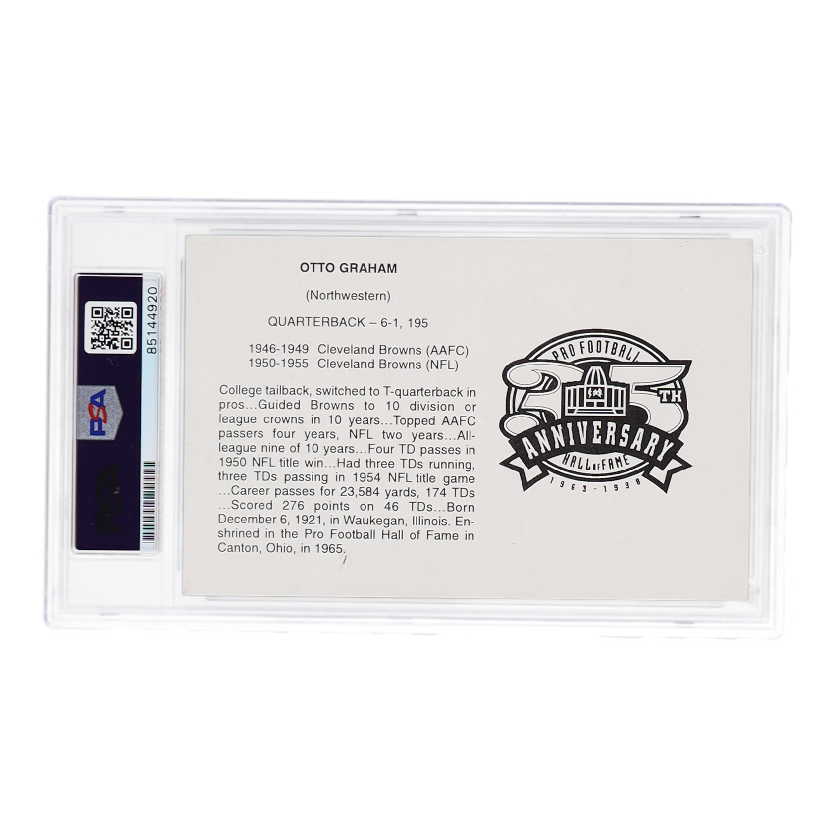 Otto Graham Signed 1998 Hall Of Fame Football Art Card (PSA) at PristineAuction.com Otto Graham Signed 1998 Hall Of Fame Football Art Card (PSA) at PristineAuction.com