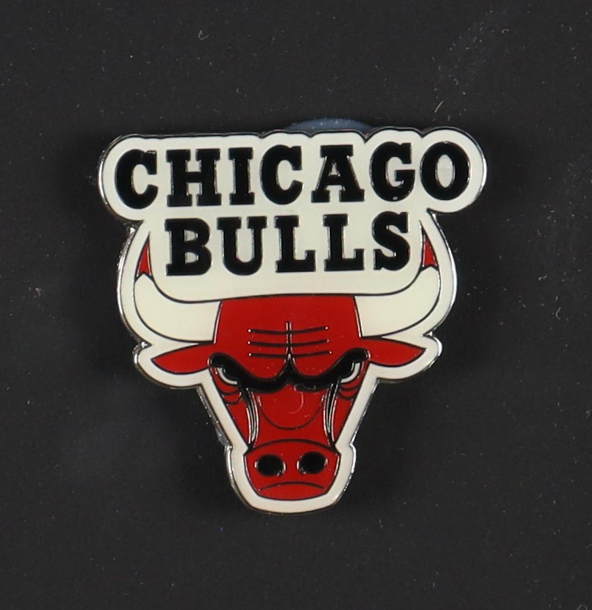 Michael Jordan Custom Framed Jersey Display With (4) LE Bulls Championship Pins & (2) Metal Team Logos at PristineAuction.com Michael Jordan Custom Framed Jersey Display With (4) LE Bulls Championship Pins & (2) Metal Team Logos at PristineAuction.com