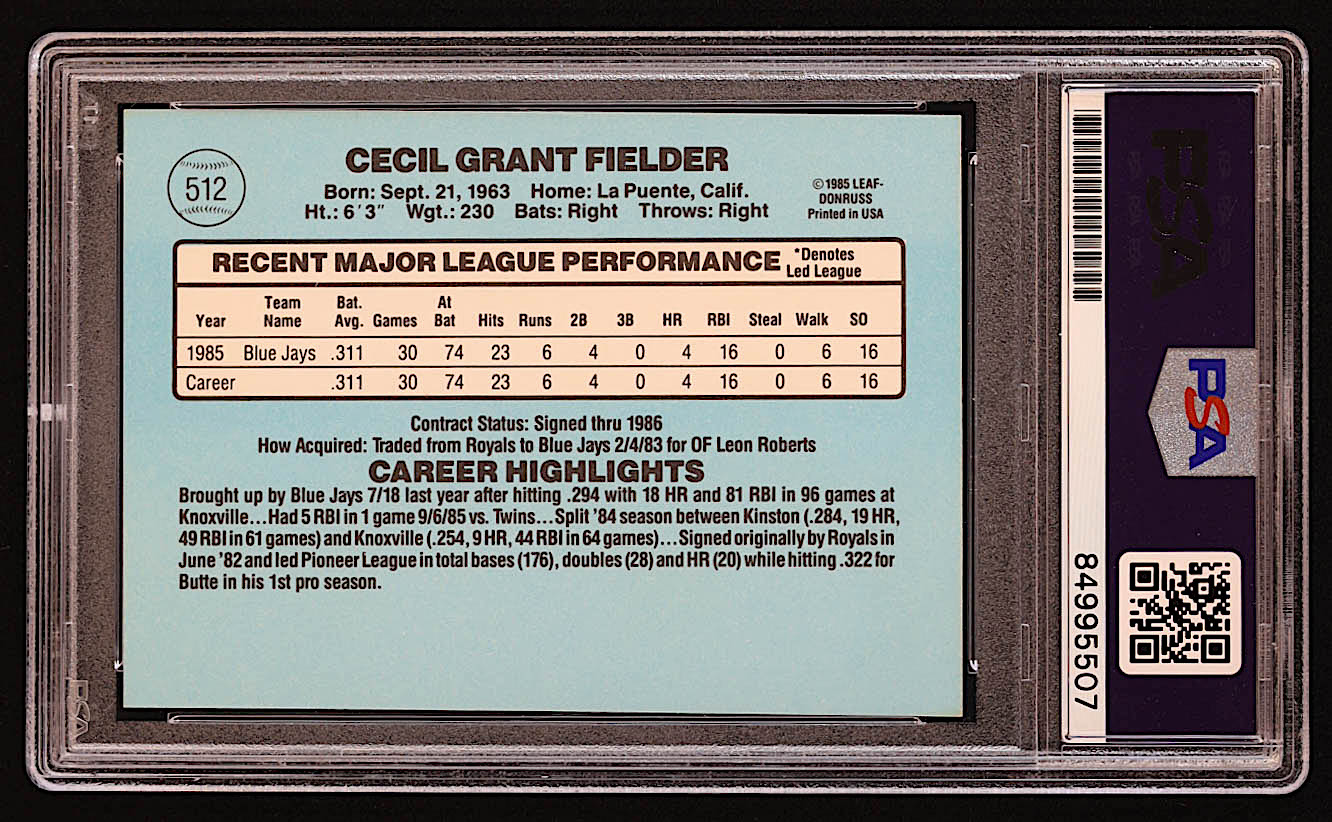 Cecil Fielder Signed 1986 Donruss #512 RC (PSA) at PristineAuction.com Cecil Fielder Signed 1986 Donruss #512 RC (PSA) at PristineAuction.com
