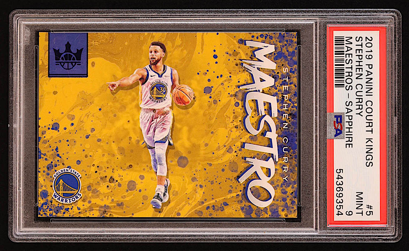 Stephen Curry 2019-20 Court Kings Maestros Sapphire #5 #12/25 (PSA 9) at PristineAuction.com Stephen Curry 2019-20 Court Kings Maestros Sapphire #5 #12/25 (PSA 9) at PristineAuction.com