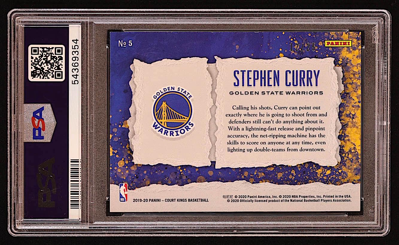 Stephen Curry 2019-20 Court Kings Maestros Sapphire #5 #12/25 (PSA 9) at PristineAuction.com Stephen Curry 2019-20 Court Kings Maestros Sapphire #5 #12/25 (PSA 9) at PristineAuction.com