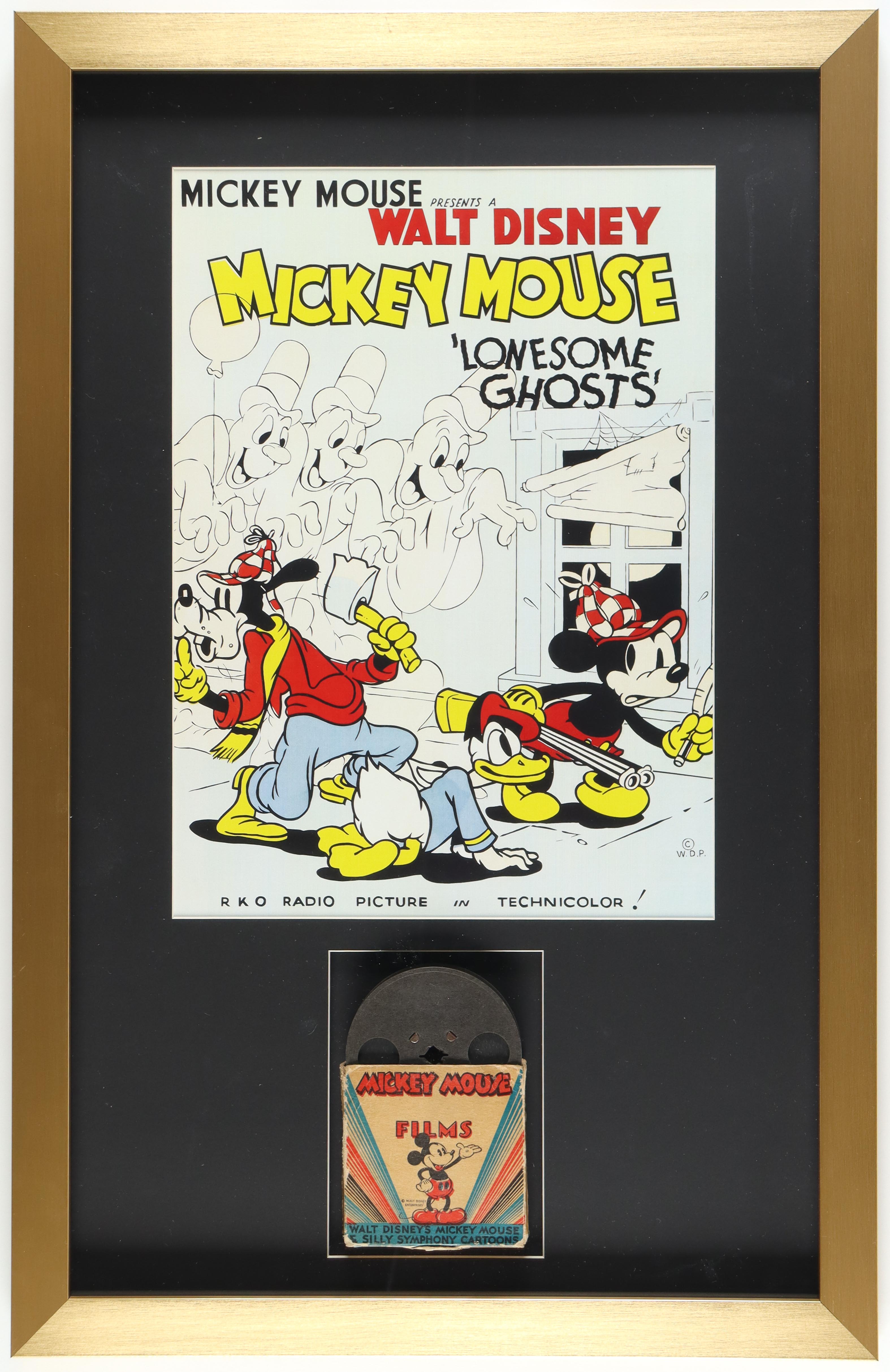 Walt Disney's "Mickey Mouse: Lonesome Ghosts" Custom Framed Print Display with 1945 16mm Disney Film Reel at PristineAuction.com Walt Disney's "Mickey Mouse: Lonesome Ghosts" Custom Framed Print Display with 1945 16mm Disney Film Reel at PristineAuction.com
