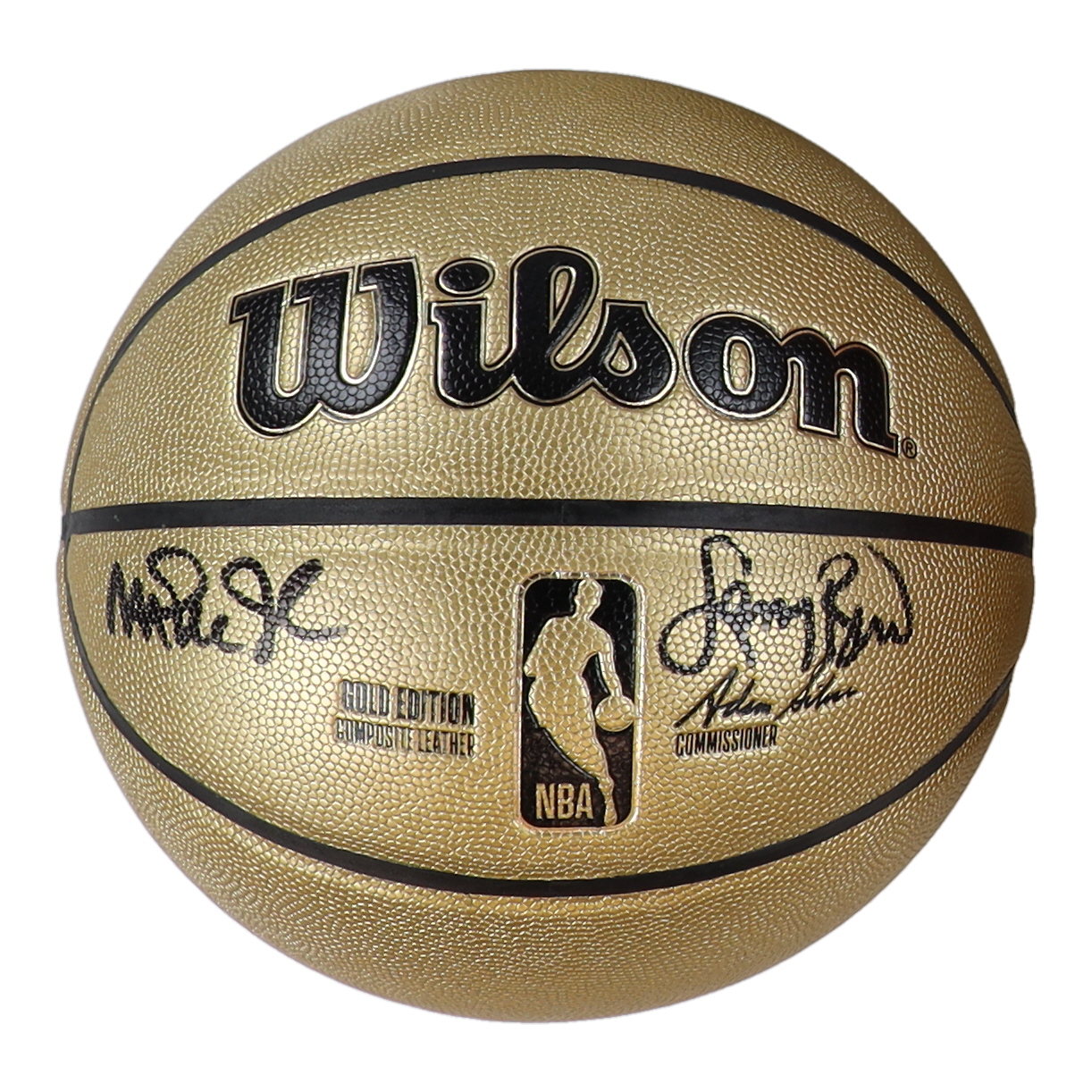 Magic Johnson & Larry Bird Signed Special Gold Edition NBA Basketball with All-Wood Stand (PSA & Beckett) at PristineAuction.com Magic Johnson & Larry Bird Signed Special Gold Edition NBA Basketball with All-Wood Stand (PSA & Beckett) at PristineAuction.com
