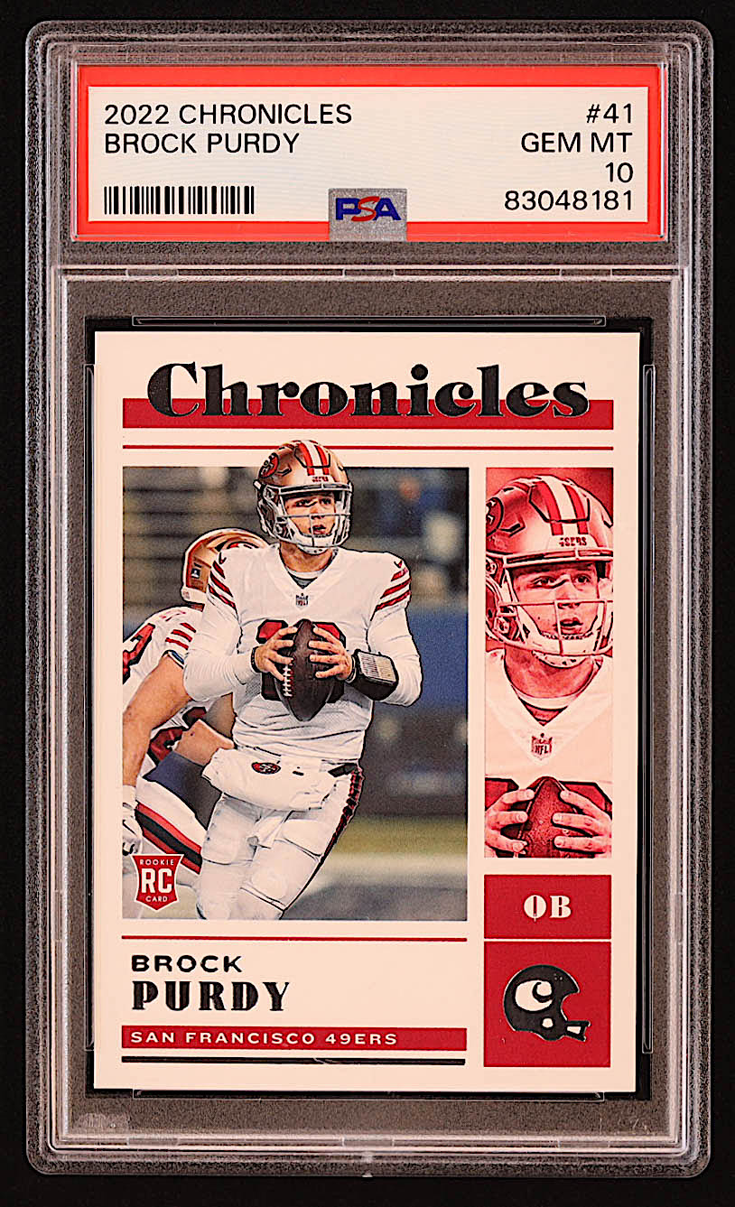 Brock Purdy 2022 Panini Chronicles #41 RC (PSA 10) at PristineAuction.com Brock Purdy 2022 Panini Chronicles #41 RC (PSA 10) at PristineAuction.com