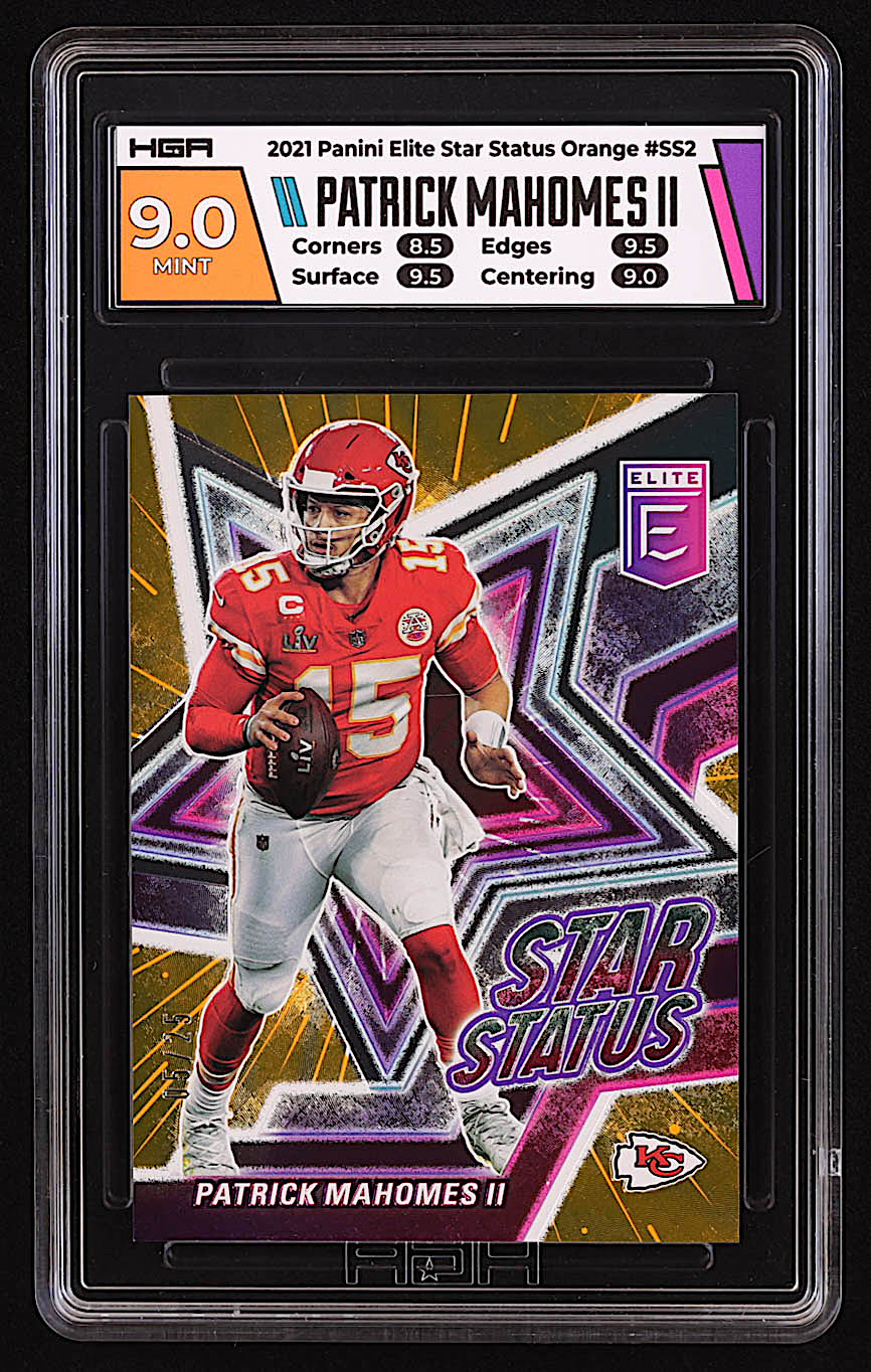 Patrick Mahomes II 2021 Elite Star Status Orange #2 #5/25 (HGA 9) at PristineAuction.com Patrick Mahomes II 2021 Elite Star Status Orange #2 #5/25 (HGA 9) at PristineAuction.com