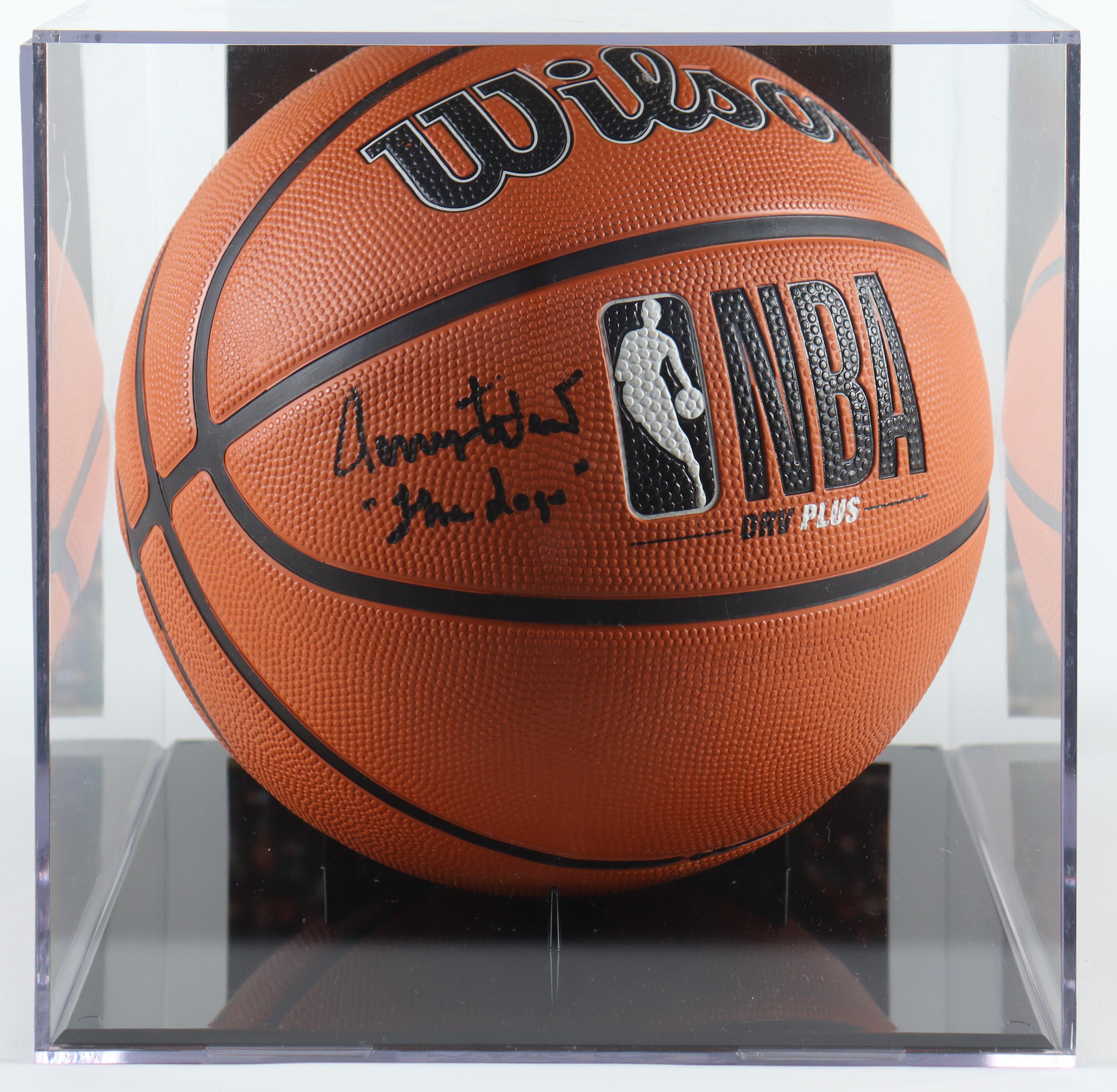 Jerry West Signed White NBA Logo Basketball Inscribed "The Logo" with Photo Back Display Case (PSA) at PristineAuction.com Jerry West Signed White NBA Logo Basketball Inscribed "The Logo" with Photo Back Display Case (PSA) at PristineAuction.com