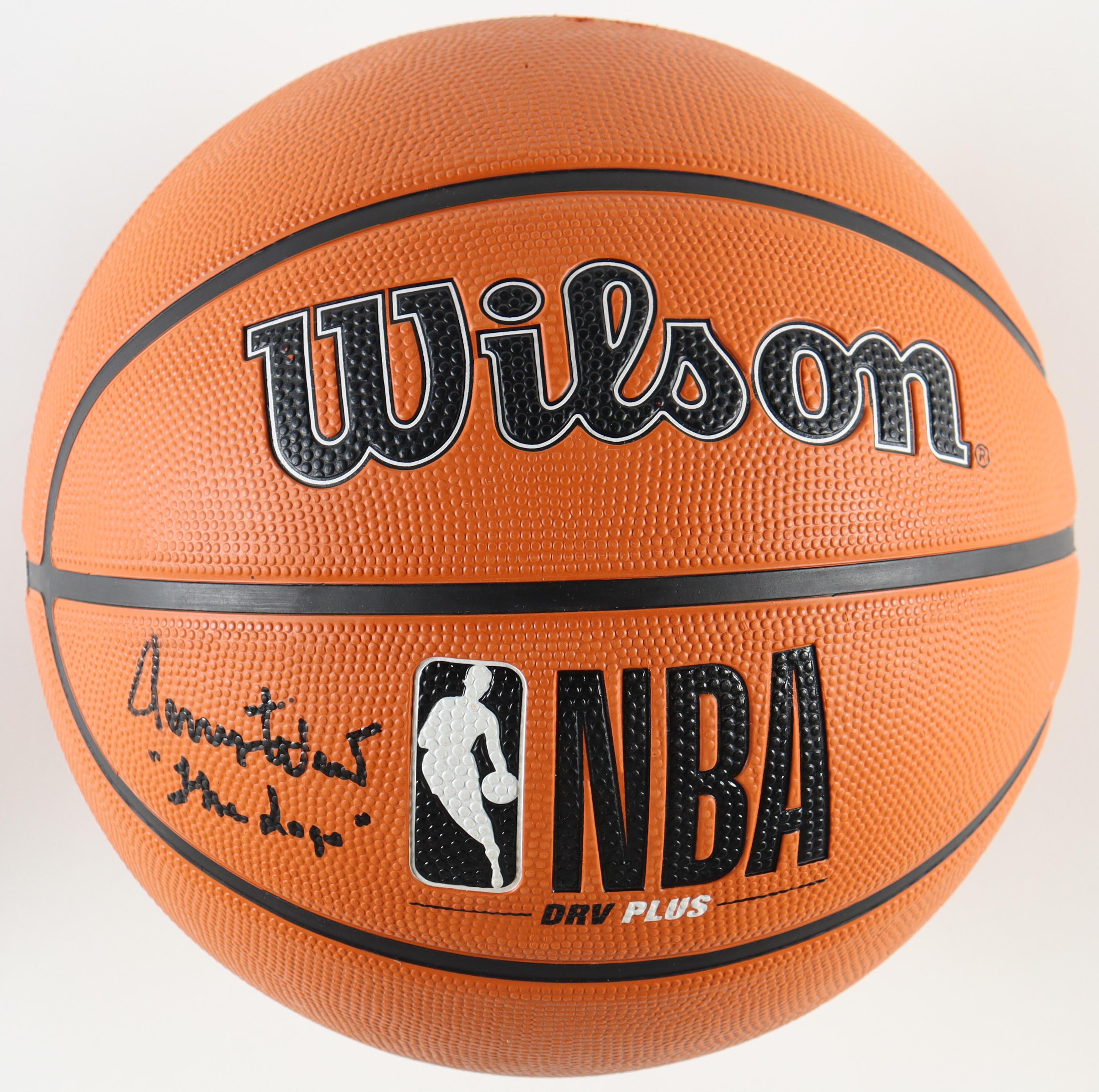 Jerry West Signed White NBA Logo Basketball Inscribed "The Logo" with Photo Back Display Case (PSA) at PristineAuction.com Jerry West Signed White NBA Logo Basketball Inscribed "The Logo" with Photo Back Display Case (PSA) at PristineAuction.com