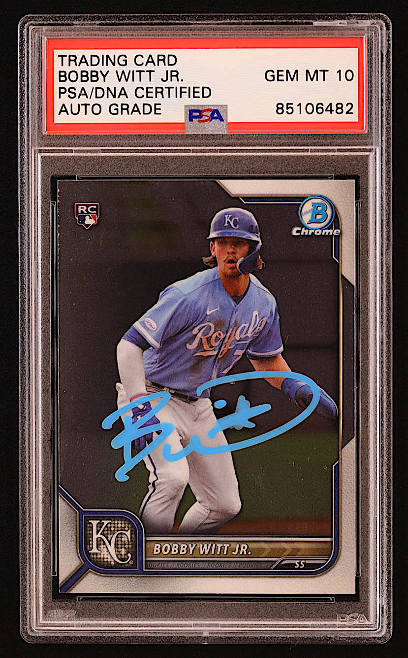 Bobby Witt Jr. Signed 2022 Bowman Chrome #77 RC (PSA) at PristineAuction.com Bobby Witt Jr. Signed 2022 Bowman Chrome #77 RC (PSA) at PristineAuction.com