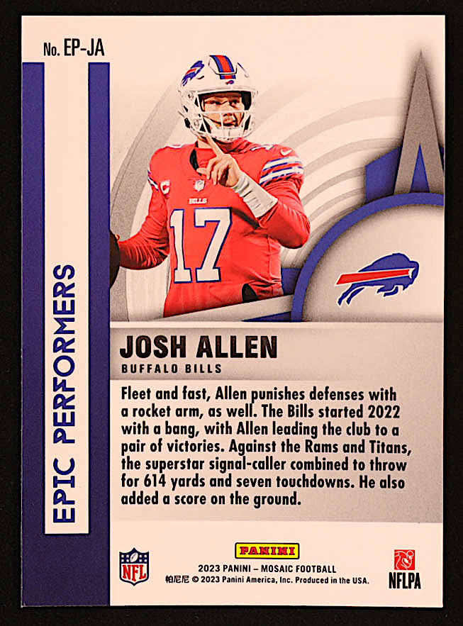 Josh Allen 2023 Panini Mosaic Epic Performers #3 at PristineAuction.com Josh Allen 2023 Panini Mosaic Epic Performers #3 at PristineAuction.com