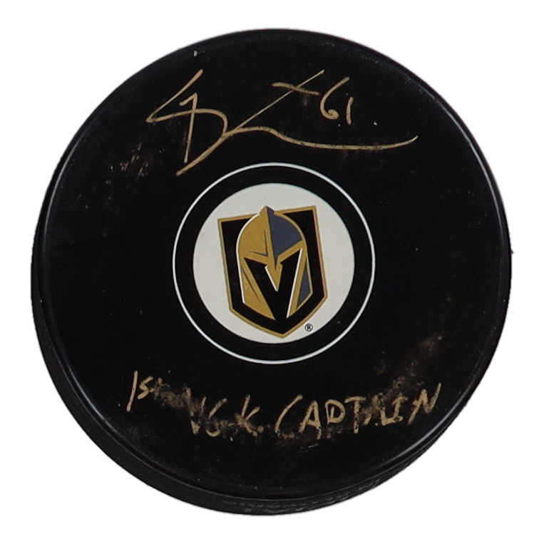 Mark Stone Signed Golden Knights Logo Hockey Puck Inscribed "1st VGK Captain" (Fanatics) at PristineAuction.com Mark Stone Signed Golden Knights Logo Hockey Puck Inscribed "1st VGK Captain" (Fanatics) at PristineAuction.com