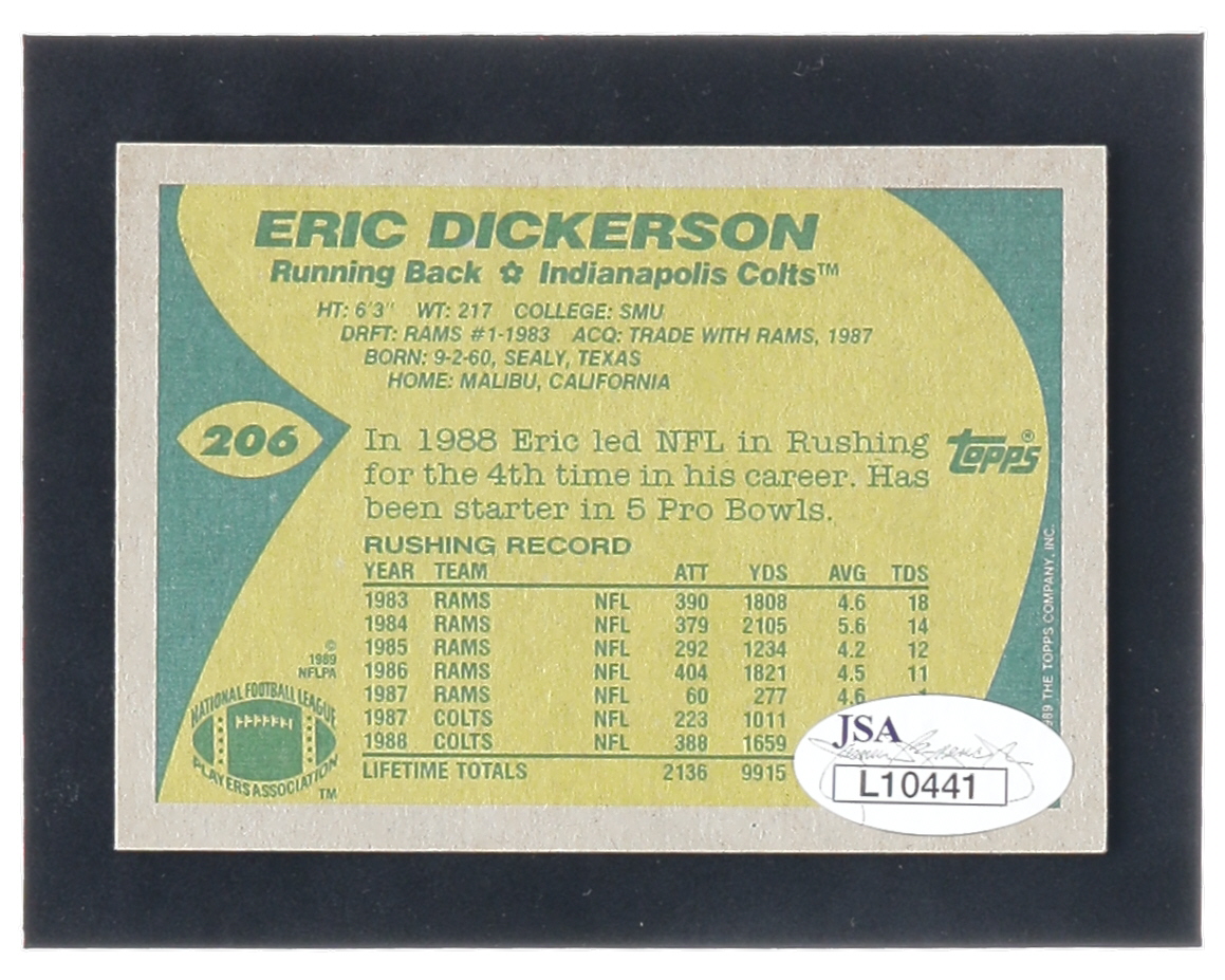 Eric Dickerson Signed 1989 Topps #206 (JSA) at PristineAuction.com Eric Dickerson Signed 1989 Topps #206 (JSA) at PristineAuction.com
