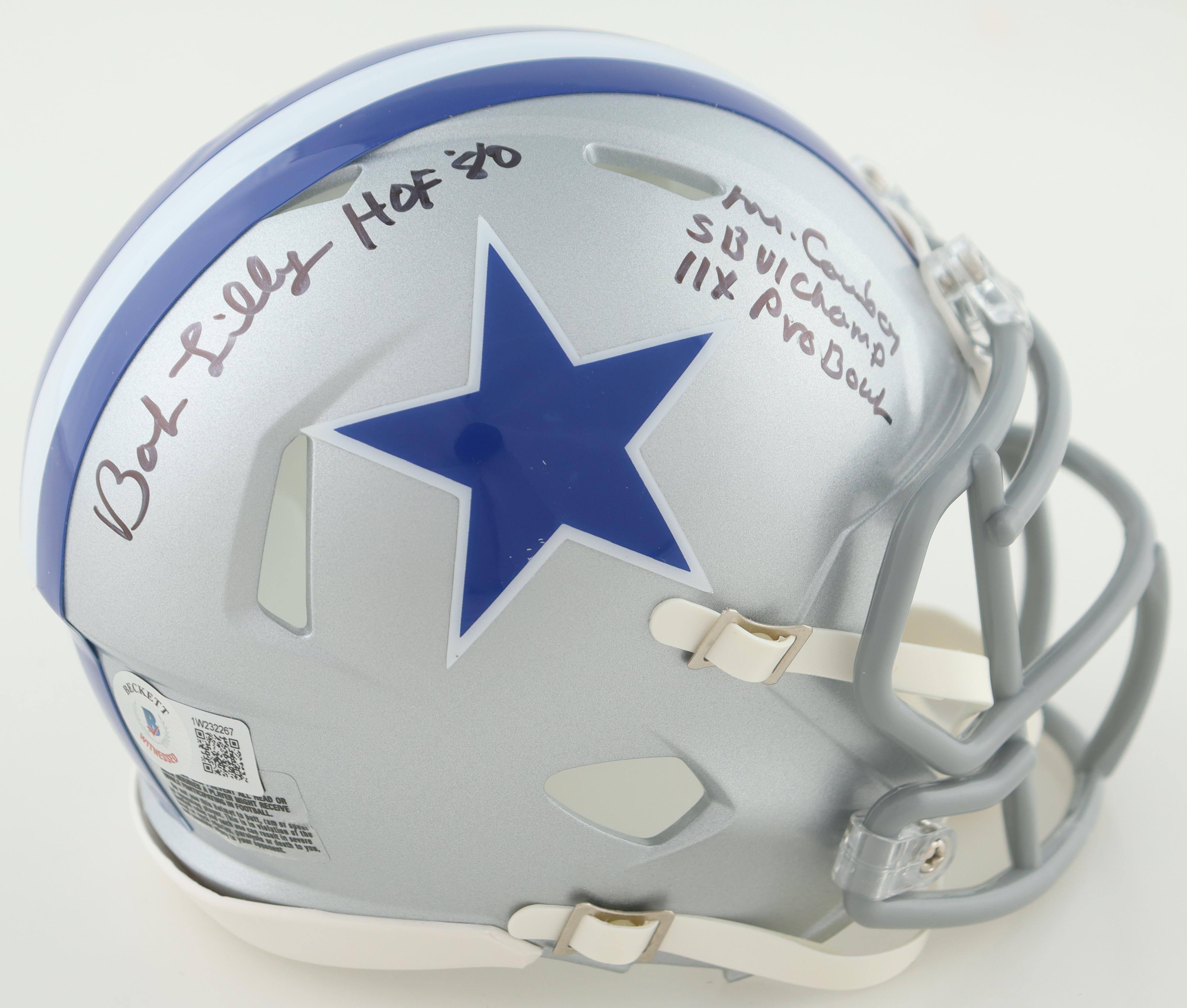 Bob Lilly Signed Cowboys Speed Mini Helmet With Multiple Inscriptions (Beckett) at PristineAuction.com Bob Lilly Signed Cowboys Speed Mini Helmet With Multiple Inscriptions (Beckett) at PristineAuction.com