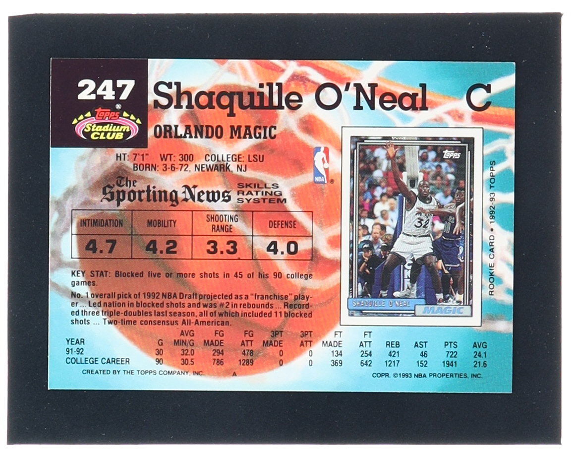 Shaquille O'Neal 1992-93 Stadium Club #247 RC at PristineAuction.com Shaquille O'Neal 1992-93 Stadium Club #247 RC at PristineAuction.com