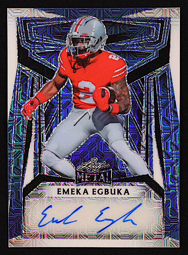 Emeka Egbuka 2023 Leaf Metal Mojo Blue #BAEE1 RC #1/5 at PristineAuction.com Emeka Egbuka 2023 Leaf Metal Mojo Blue #BAEE1 RC #1/5 at PristineAuction.com
