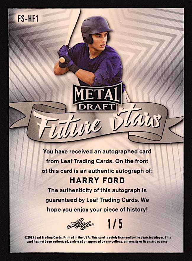 Harry Ford 2021 Leaf Metal Draft Future Stars Pink Mojo #FSHF1 RC #1/5 at PristineAuction.com Harry Ford 2021 Leaf Metal Draft Future Stars Pink Mojo #FSHF1 RC #1/5 at PristineAuction.com