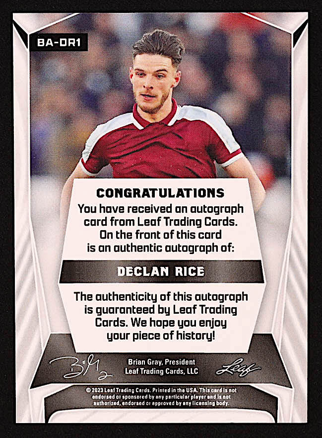 Declan Rice 2023 Leaf Autographs #BADR1 at PristineAuction.com Declan Rice 2023 Leaf Autographs #BADR1 at PristineAuction.com