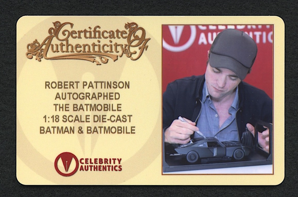 Robert Pattinson Signed Jada 2022 The Batman 1:18 Scale Diecast Batmobile (Celebrity Authentics) at PristineAuction.com Robert Pattinson Signed Jada 2022 The Batman 1:18 Scale Diecast Batmobile (Celebrity Authentics) at PristineAuction.com
