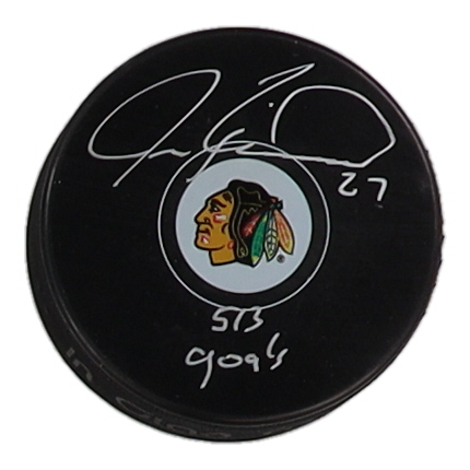 Jeremy Roenick Signed Blackhawks Logo Hockey Puck Inscribed "513 Goals" (Schwartz) at PristineAuction.com Jeremy Roenick Signed Blackhawks Logo Hockey Puck Inscribed "513 Goals" (Schwartz) at PristineAuction.com